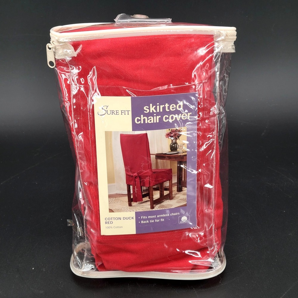 Sure Fit Cotton Duck Red Dining Armchair Shorty Skirted Chair Cover NEW USA